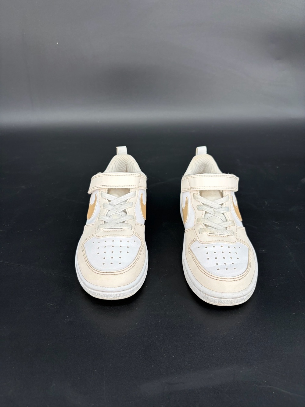 Nike Kids White and Tan Hook-and-Loop Sneakers
